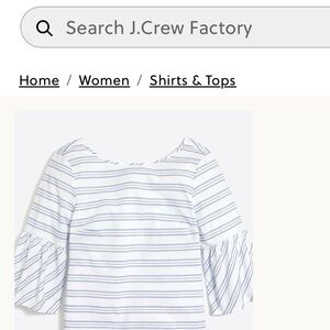 J. Crew White and Blue Bell Sleeve Blouse